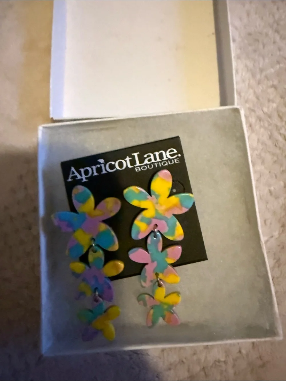 Apricot Lane Pastel Flower Drop Earrings in Yellow, Pink, Blue & Purple